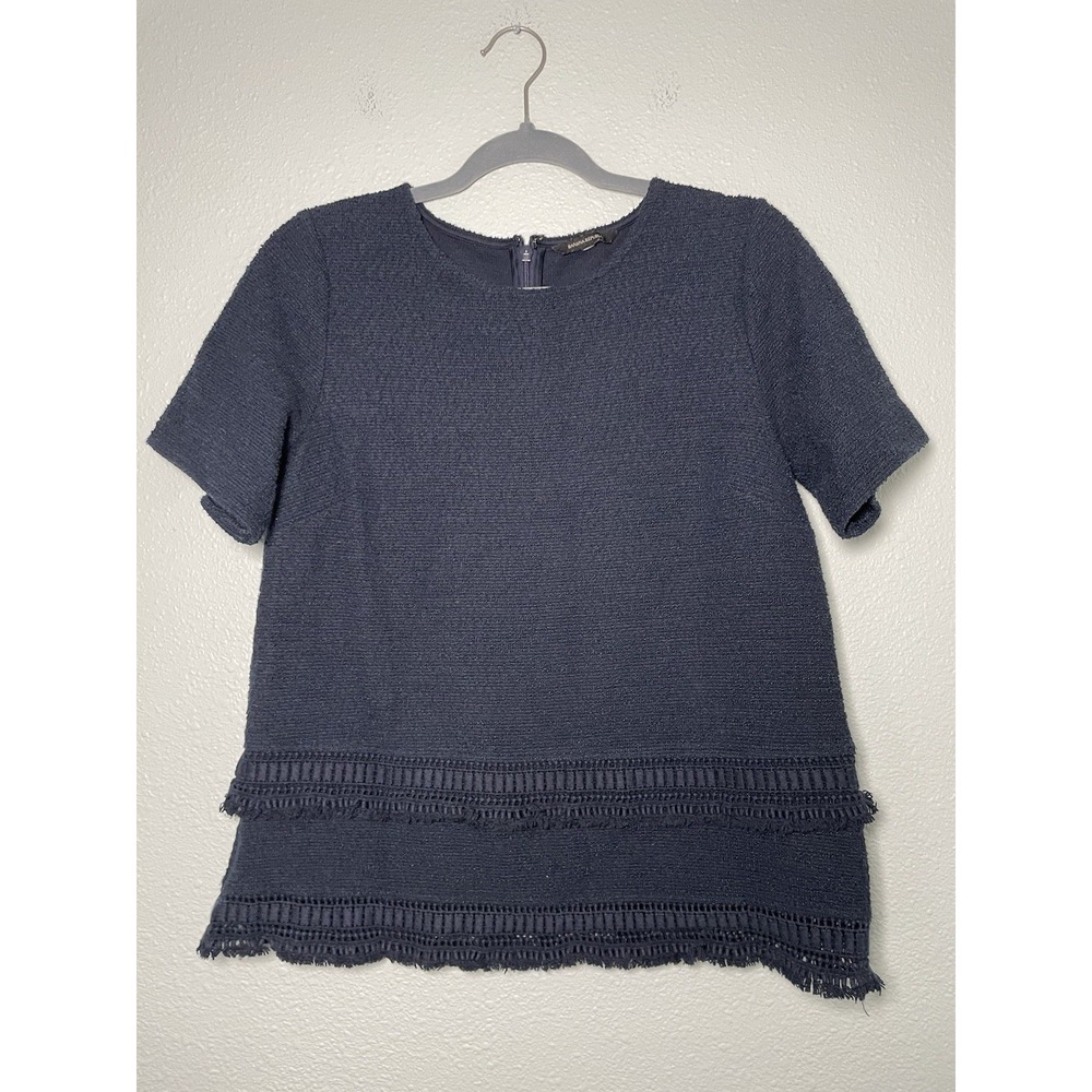 BANANA REPUBLIC Womens Size Medium Navy Blue Textured‎ Layered Zip Blouse